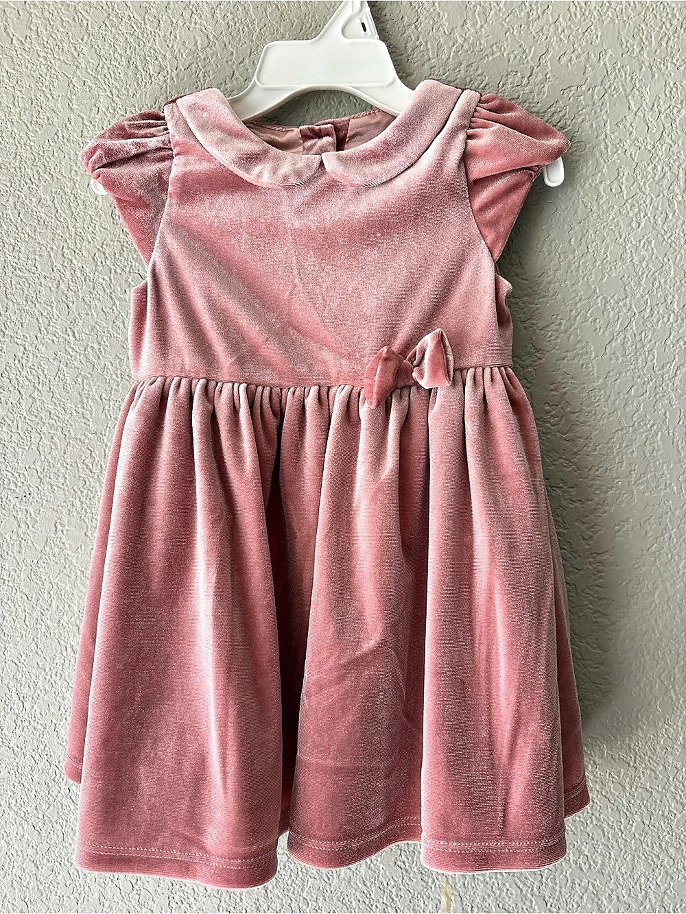 H&M Velvet Baby Dress with Bow Pink Collared Dress